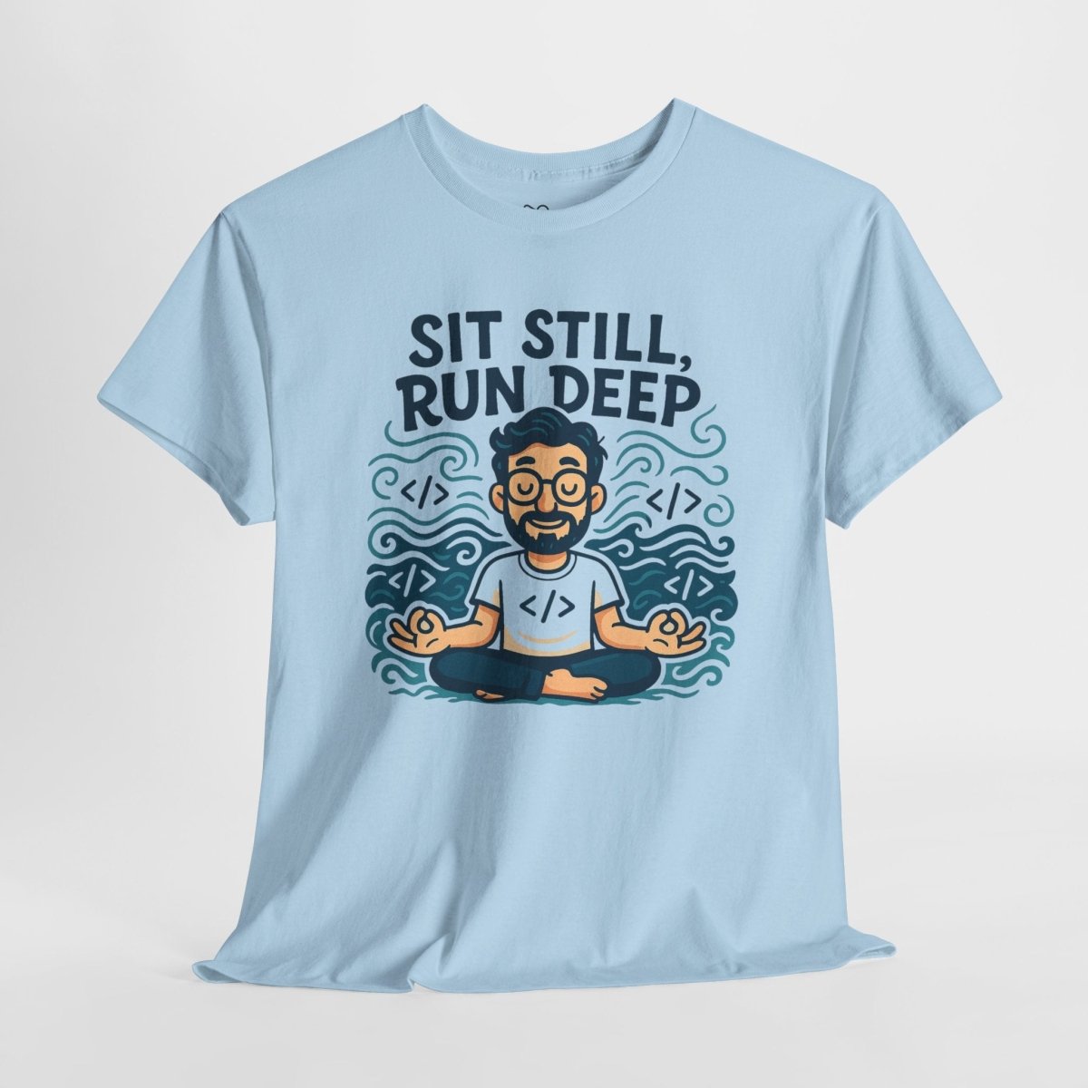 "Sit Still, Run Deep" Meditation Graphic Tee, Unisex Heavy Cotton Shirt, Yoga Gift, Mindfulness Apparel, Relaxation Wear - MINDSet Collection - AI Tee Hero