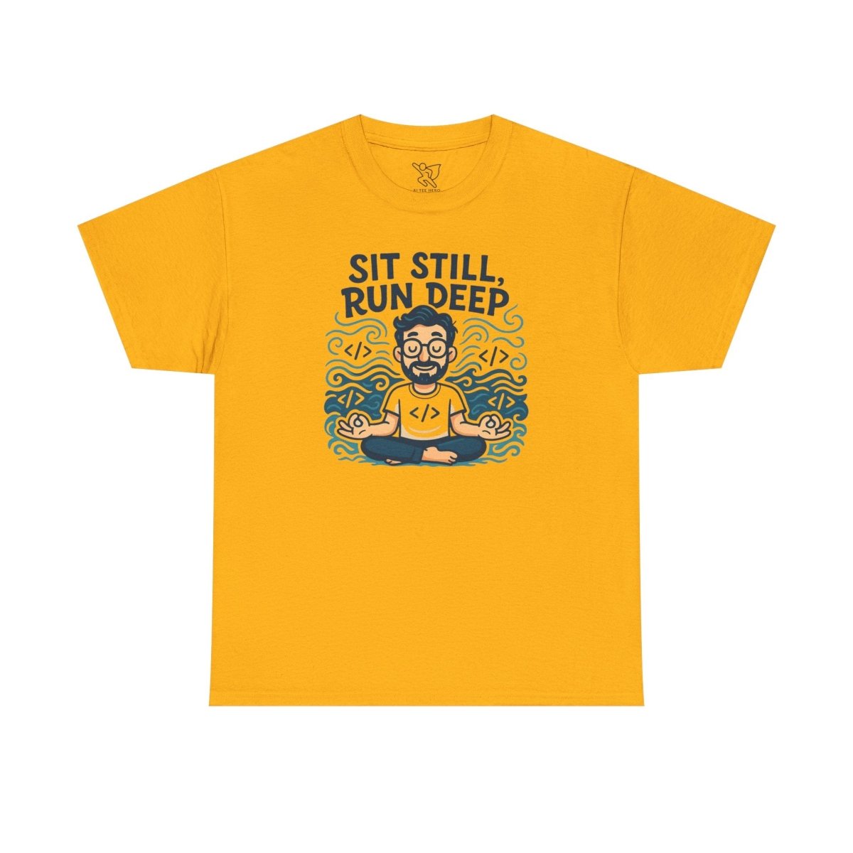 "Sit Still, Run Deep" Meditation Graphic Tee, Unisex Heavy Cotton Shirt, Yoga Gift, Mindfulness Apparel, Relaxation Wear - MINDSet Collection - AI Tee Hero
