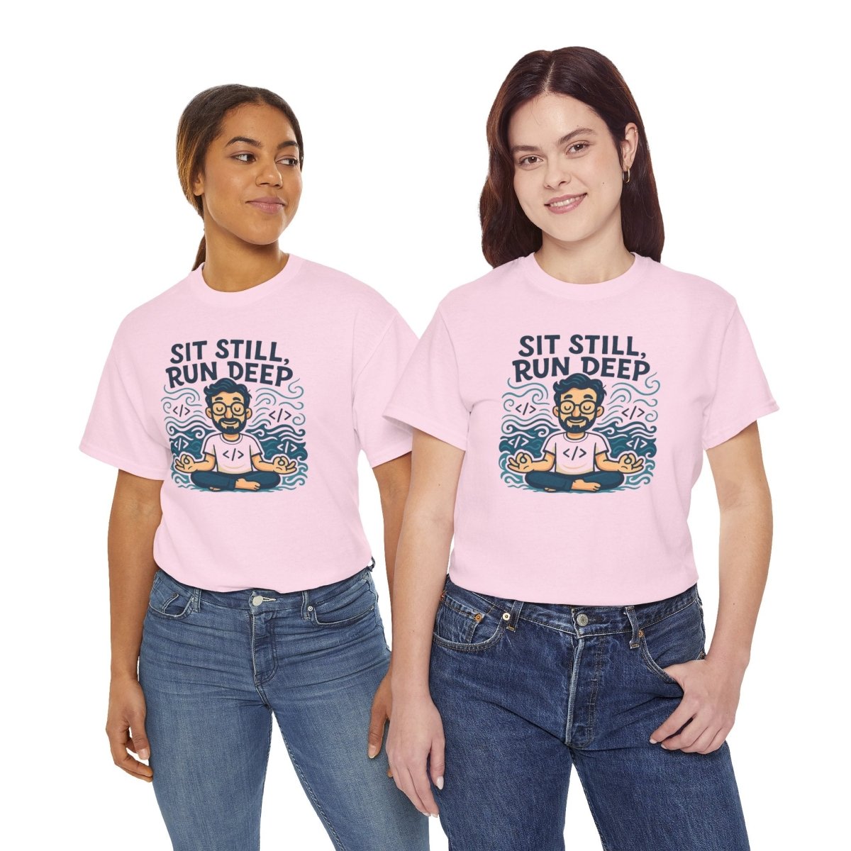 "Sit Still, Run Deep" Meditation Graphic Tee, Unisex Heavy Cotton Shirt, Yoga Gift, Mindfulness Apparel, Relaxation Wear - MINDSet Collection - AI Tee Hero