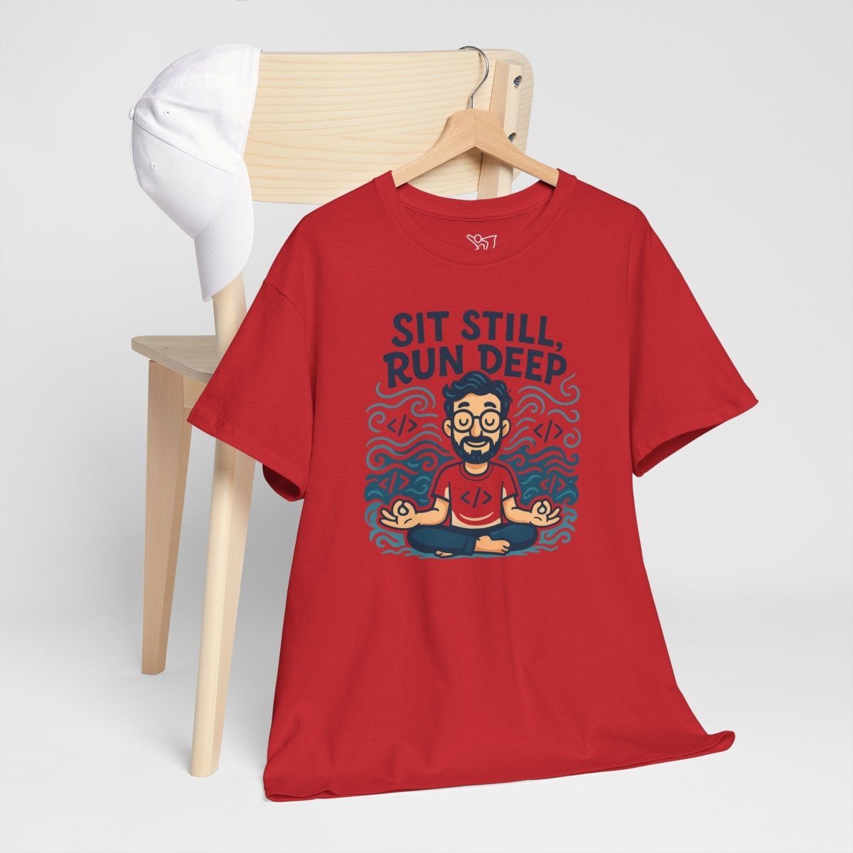 "Sit Still, Run Deep" Meditation Graphic Tee, Unisex Heavy Cotton Shirt, Yoga Gift, Mindfulness Apparel, Relaxation Wear - MINDSet Collection - AI Tee Hero