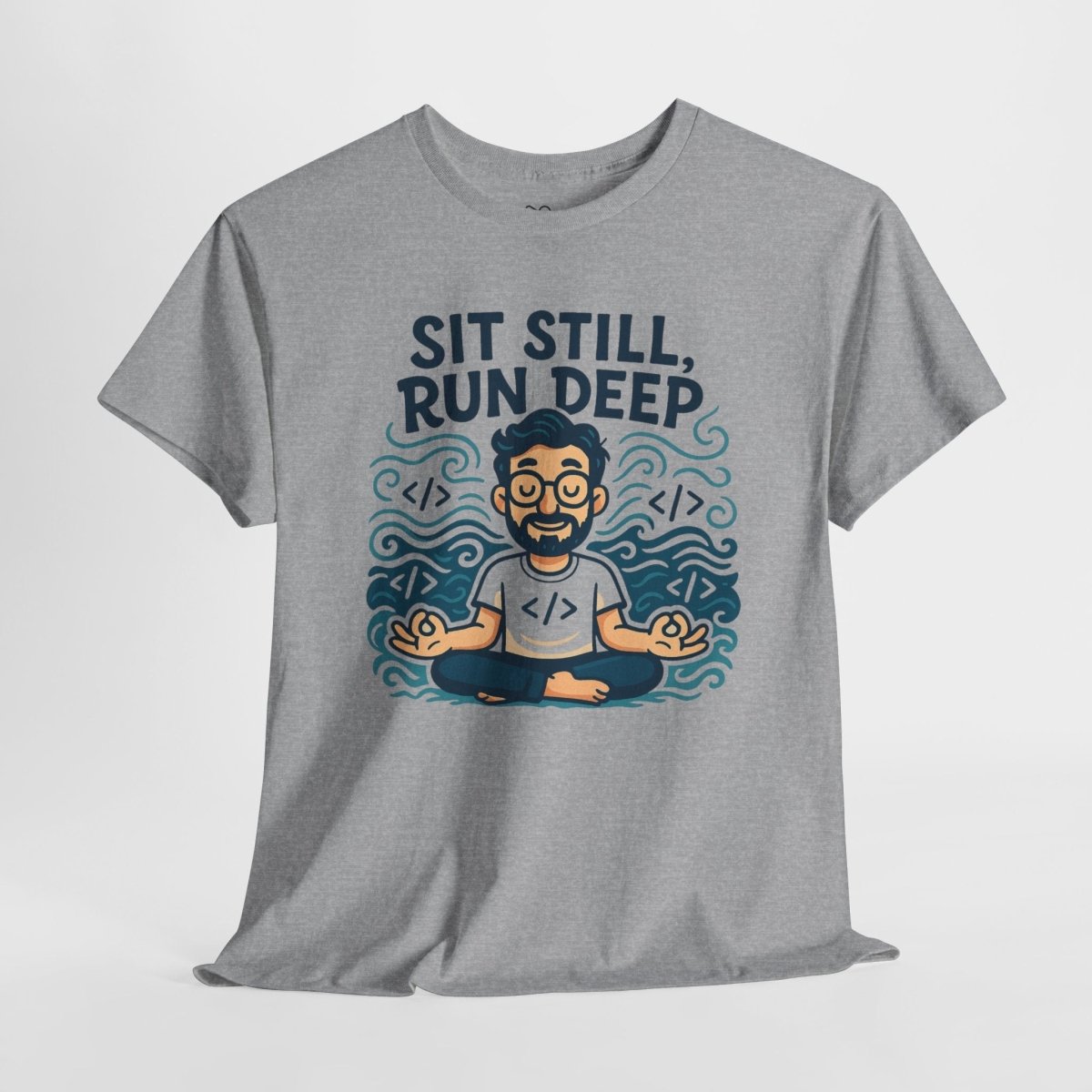 "Sit Still, Run Deep" Meditation Graphic Tee, Unisex Heavy Cotton Shirt, Yoga Gift, Mindfulness Apparel, Relaxation Wear - MINDSet Collection - AI Tee Hero