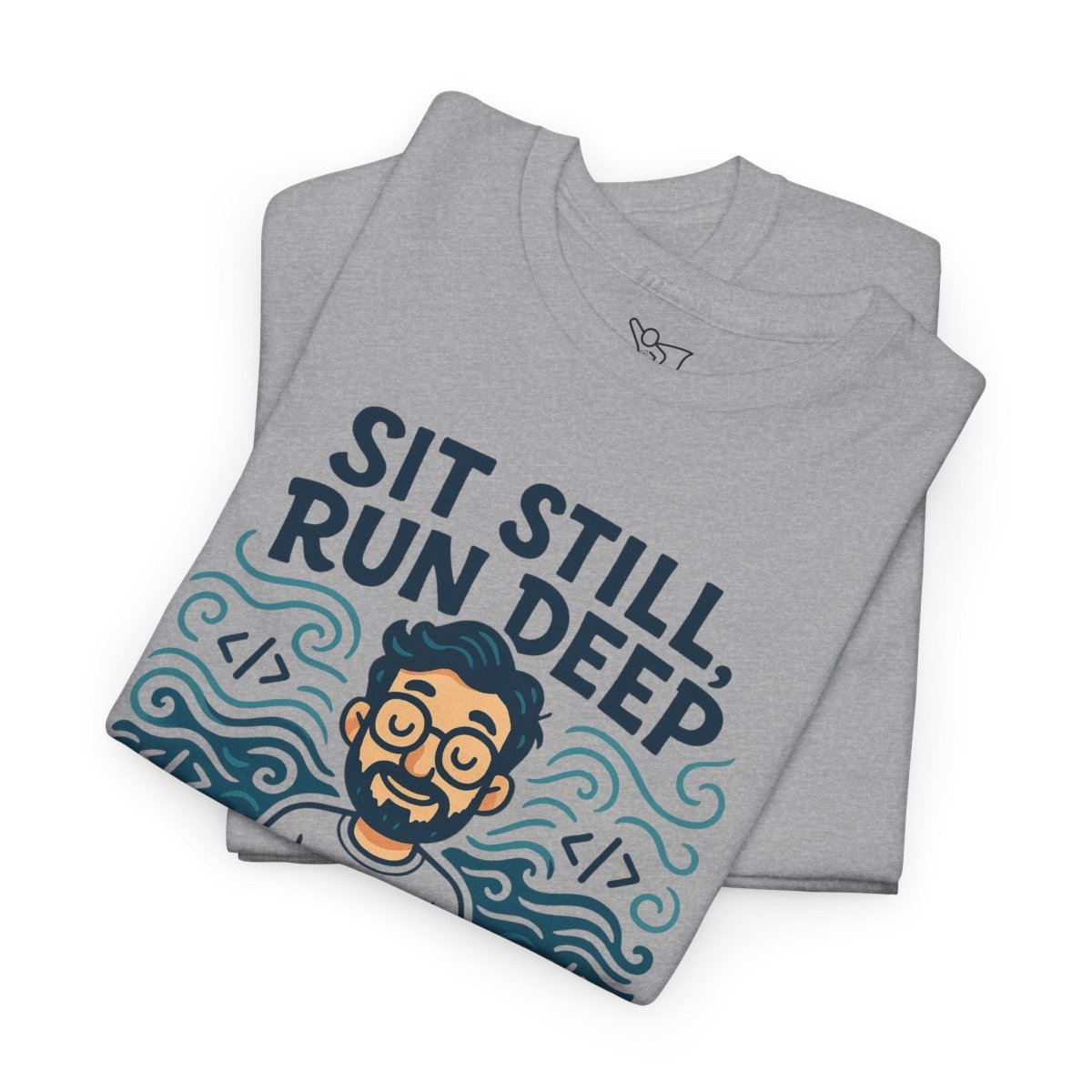 "Sit Still, Run Deep" Meditation Graphic Tee, Unisex Heavy Cotton Shirt, Yoga Gift, Mindfulness Apparel, Relaxation Wear - MINDSet Collection - AI Tee Hero