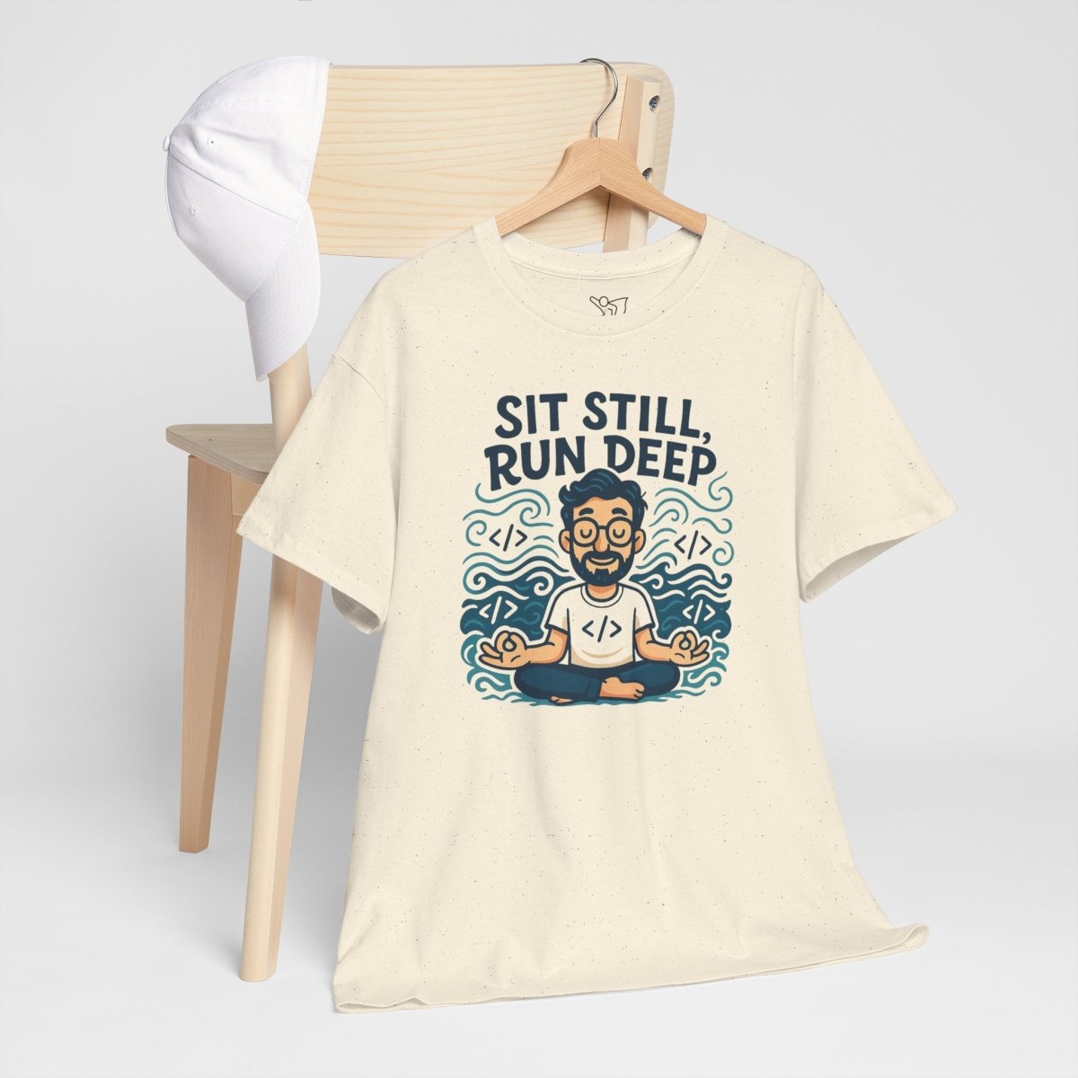 "Sit Still, Run Deep" Meditation Graphic Tee, Unisex Heavy Cotton Shirt, Yoga Gift, Mindfulness Apparel, Relaxation Wear - MINDSet Collection - AI Tee Hero