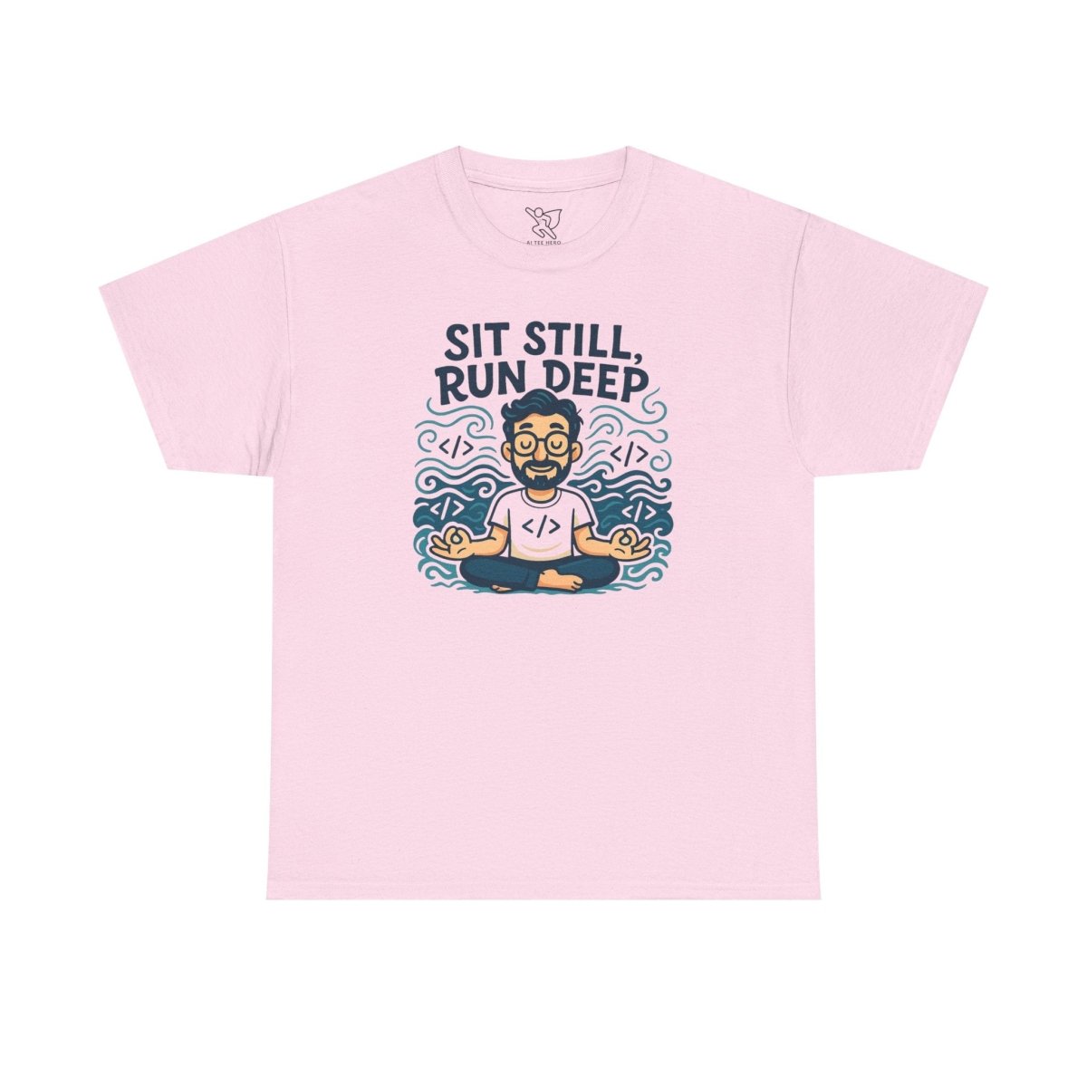 "Sit Still, Run Deep" Meditation Graphic Tee, Unisex Heavy Cotton Shirt, Yoga Gift, Mindfulness Apparel, Relaxation Wear - MINDSet Collection - AI Tee Hero