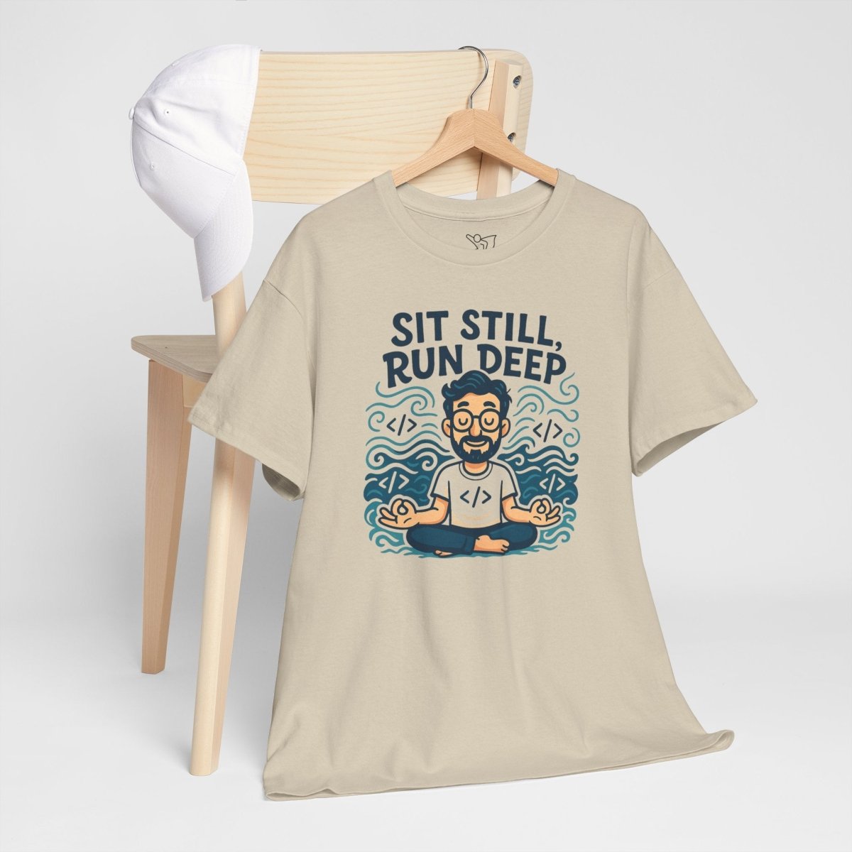 "Sit Still, Run Deep" Meditation Graphic Tee, Unisex Heavy Cotton Shirt, Yoga Gift, Mindfulness Apparel, Relaxation Wear - MINDSet Collection - AI Tee Hero