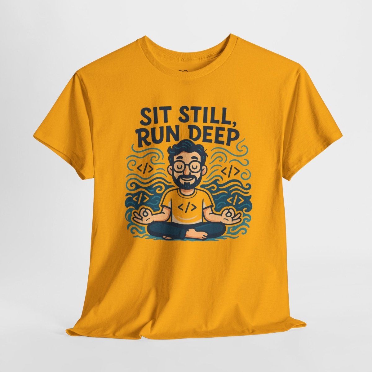 "Sit Still, Run Deep" Meditation Graphic Tee, Unisex Heavy Cotton Shirt, Yoga Gift, Mindfulness Apparel, Relaxation Wear - MINDSet Collection - AI Tee Hero