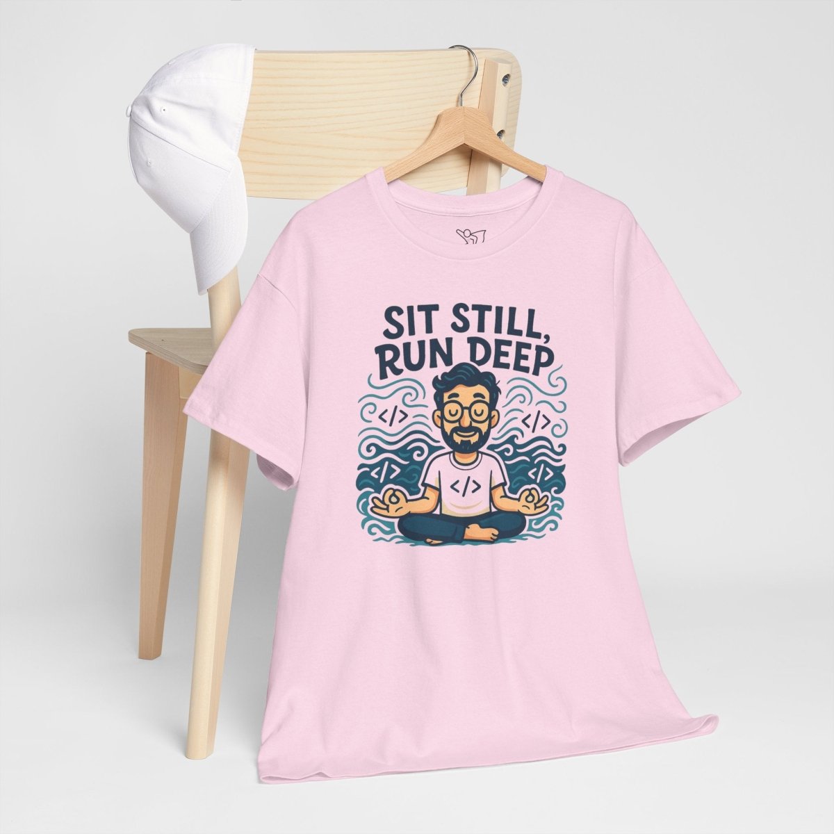 "Sit Still, Run Deep" Meditation Graphic Tee, Unisex Heavy Cotton Shirt, Yoga Gift, Mindfulness Apparel, Relaxation Wear - MINDSet Collection - AI Tee Hero
