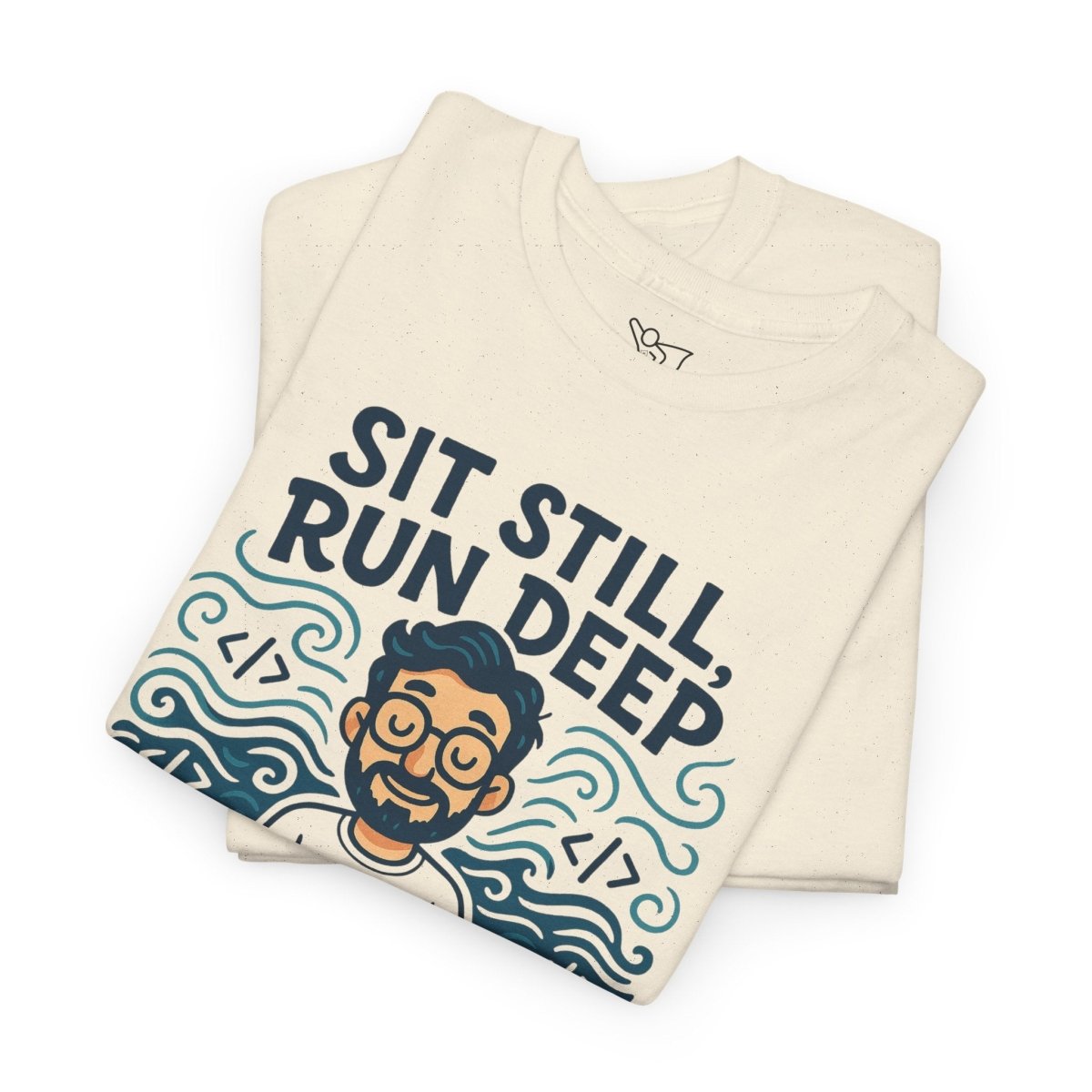"Sit Still, Run Deep" Meditation Graphic Tee, Unisex Heavy Cotton Shirt, Yoga Gift, Mindfulness Apparel, Relaxation Wear - MINDSet Collection - AI Tee Hero