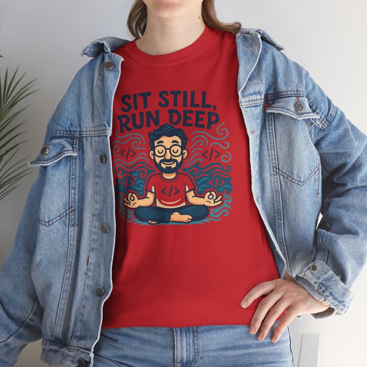 "Sit Still, Run Deep" Meditation Graphic Tee, Unisex Heavy Cotton Shirt, Yoga Gift, Mindfulness Apparel, Relaxation Wear - MINDSet Collection - AI Tee Hero