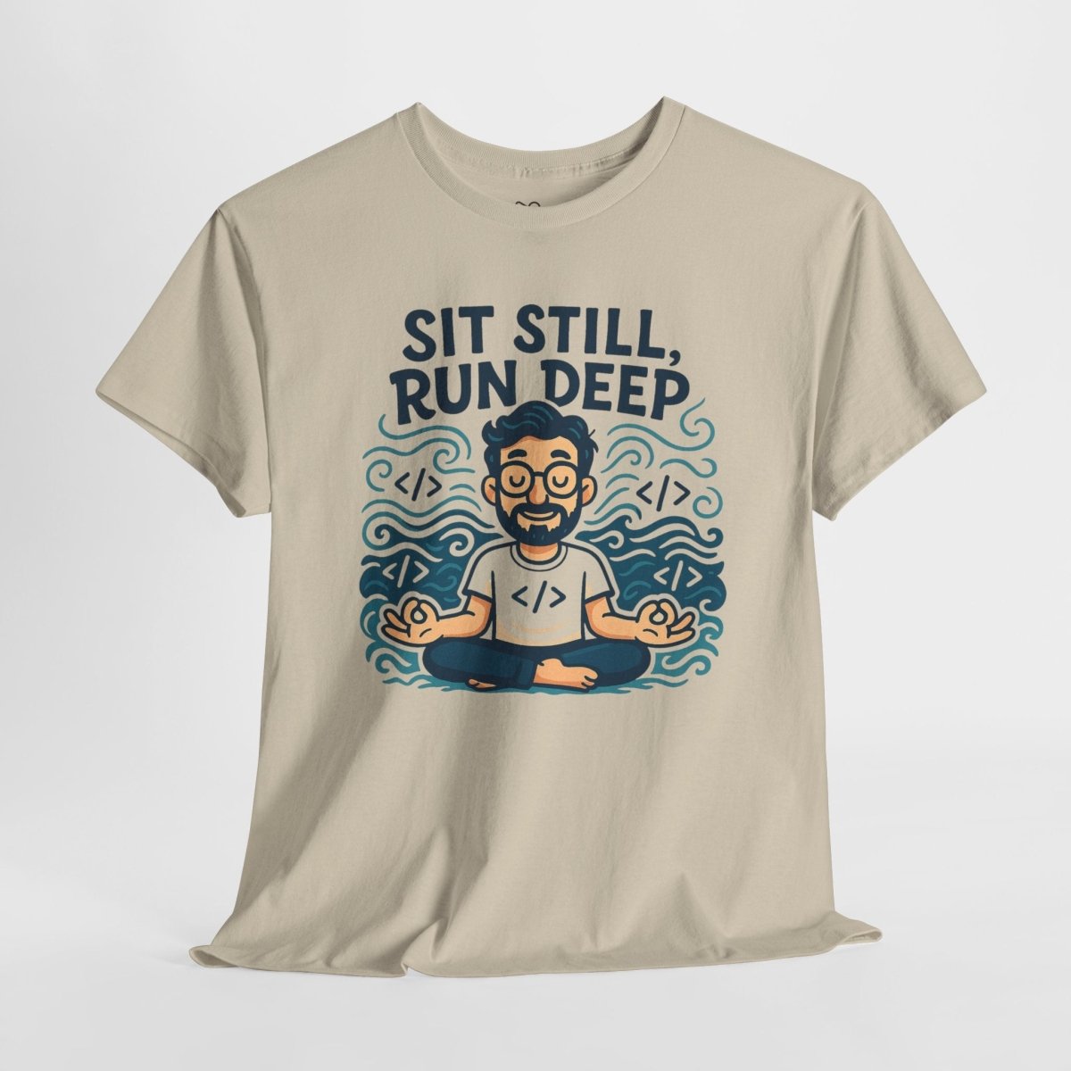 "Sit Still, Run Deep" Meditation Graphic Tee, Unisex Heavy Cotton Shirt, Yoga Gift, Mindfulness Apparel, Relaxation Wear - MINDSet Collection - AI Tee Hero