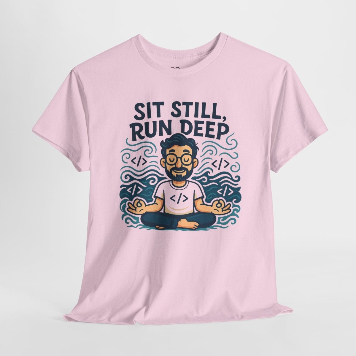 "Sit Still, Run Deep" Meditation Graphic Tee, Unisex Heavy Cotton Shirt, Yoga Gift, Mindfulness Apparel, Relaxation Wear - MINDSet Collection - AI Tee Hero