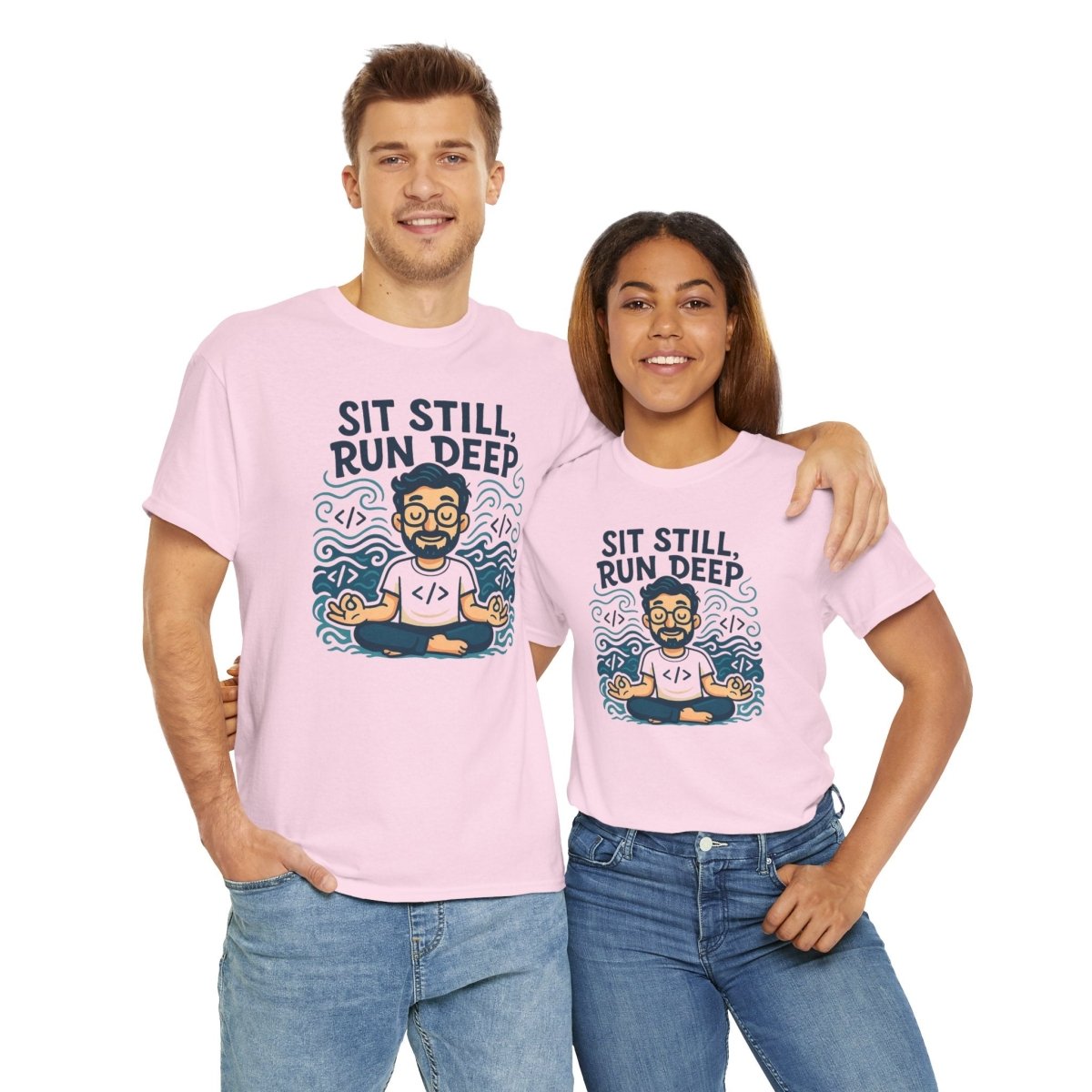 "Sit Still, Run Deep" Meditation Graphic Tee, Unisex Heavy Cotton Shirt, Yoga Gift, Mindfulness Apparel, Relaxation Wear - MINDSet Collection - AI Tee Hero