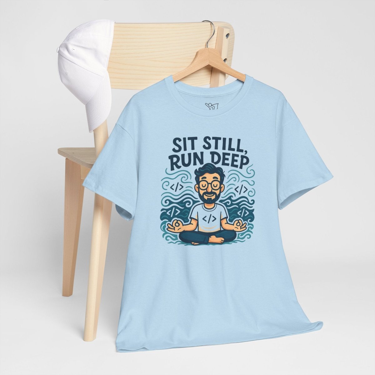 "Sit Still, Run Deep" Meditation Graphic Tee, Unisex Heavy Cotton Shirt, Yoga Gift, Mindfulness Apparel, Relaxation Wear - MINDSet Collection - AI Tee Hero