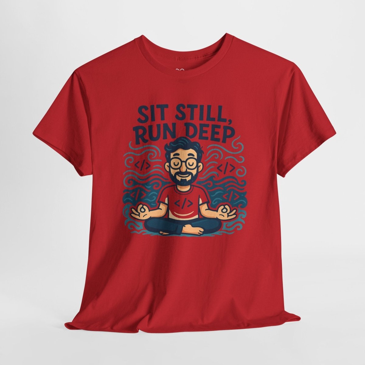 "Sit Still, Run Deep" Meditation Graphic Tee, Unisex Heavy Cotton Shirt, Yoga Gift, Mindfulness Apparel, Relaxation Wear - MINDSet Collection - AI Tee Hero
