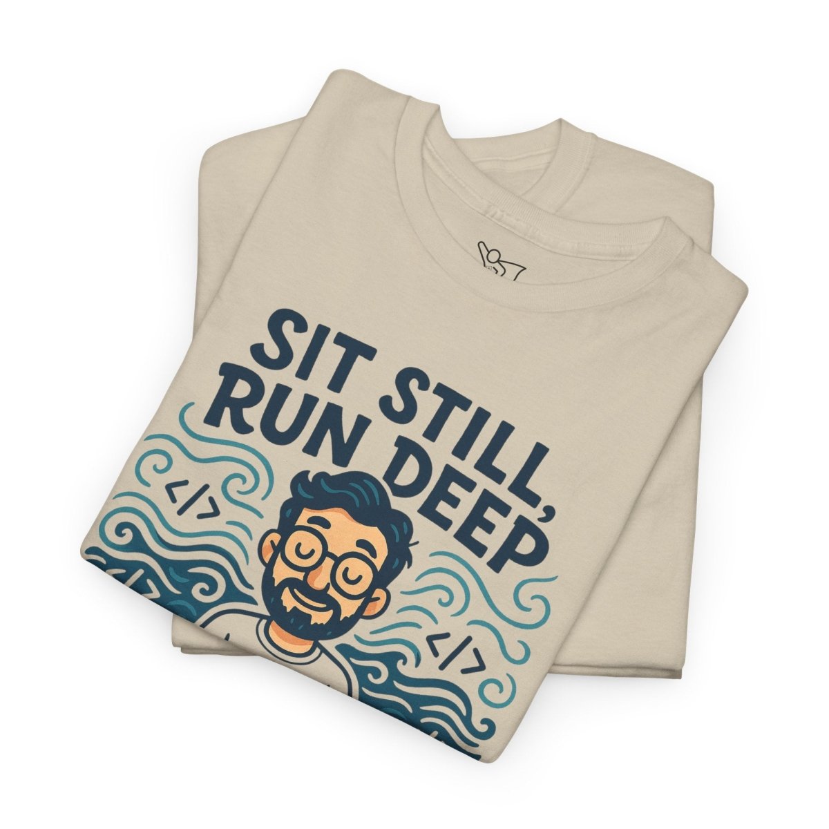 "Sit Still, Run Deep" Meditation Graphic Tee, Unisex Heavy Cotton Shirt, Yoga Gift, Mindfulness Apparel, Relaxation Wear - MINDSet Collection - AI Tee Hero