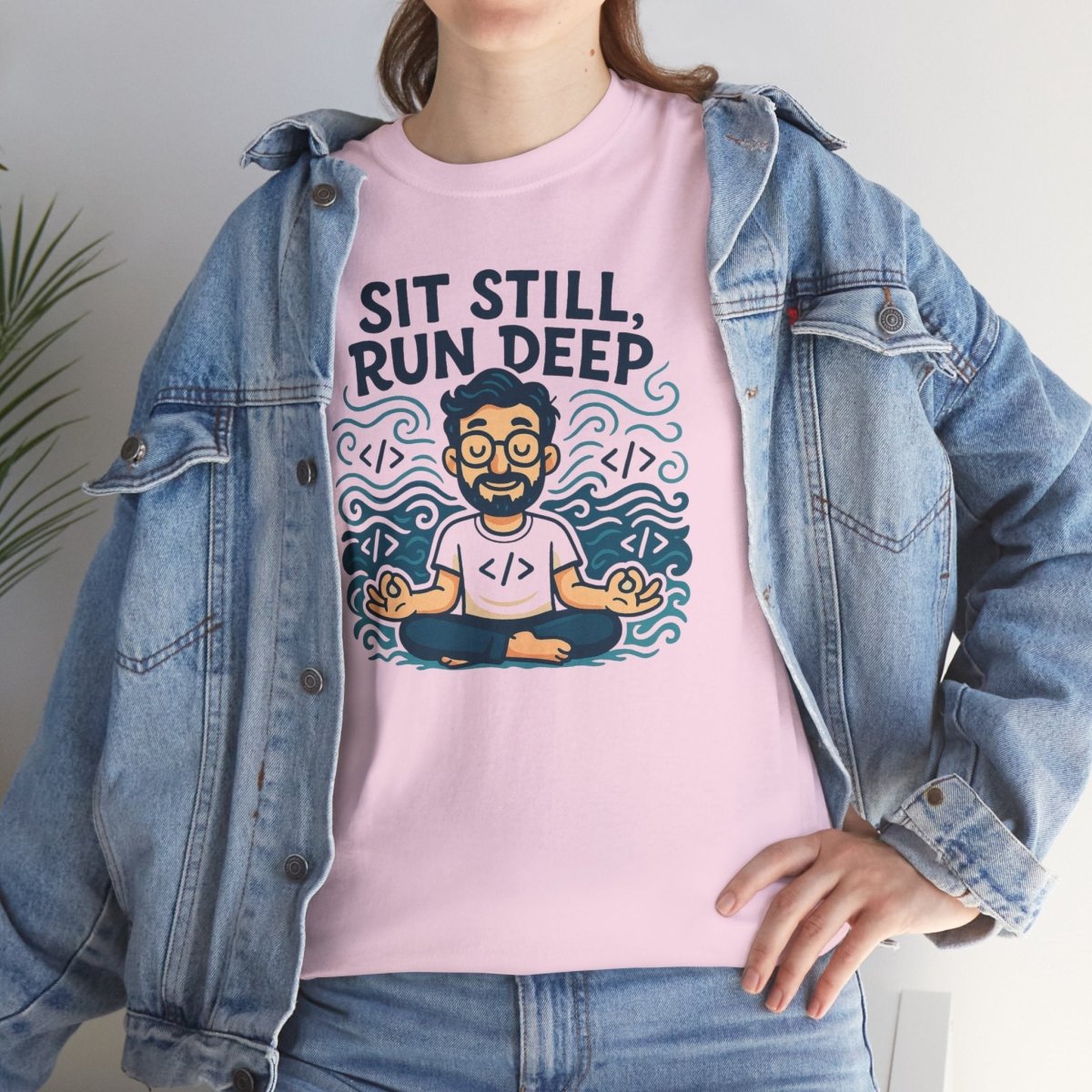 "Sit Still, Run Deep" Meditation Graphic Tee, Unisex Heavy Cotton Shirt, Yoga Gift, Mindfulness Apparel, Relaxation Wear - MINDSet Collection - AI Tee Hero