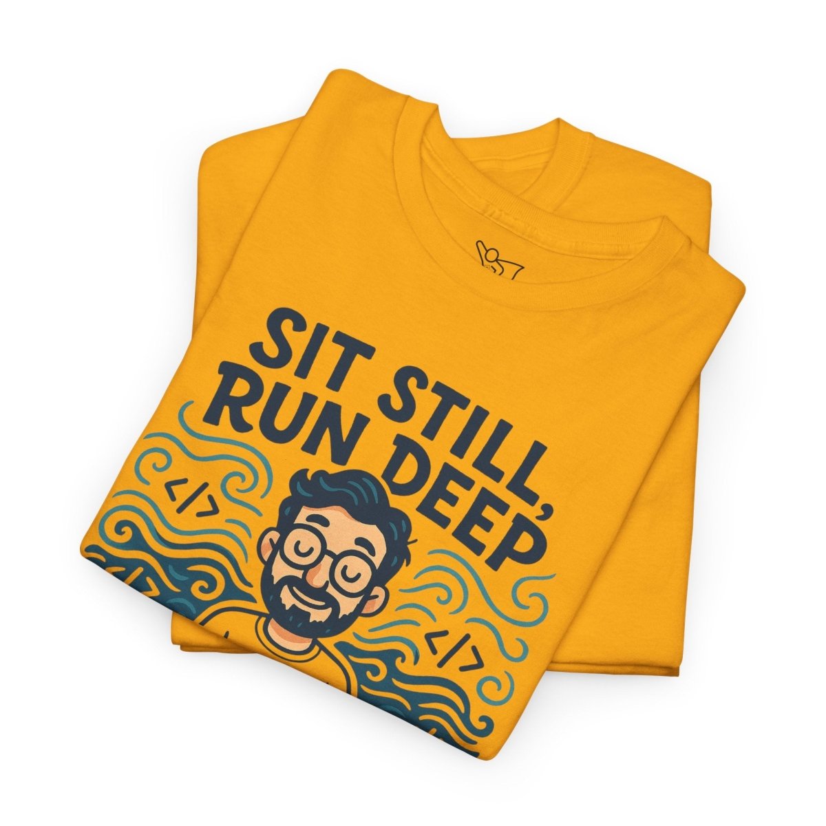 "Sit Still, Run Deep" Meditation Graphic Tee, Unisex Heavy Cotton Shirt, Yoga Gift, Mindfulness Apparel, Relaxation Wear - MINDSet Collection - AI Tee Hero