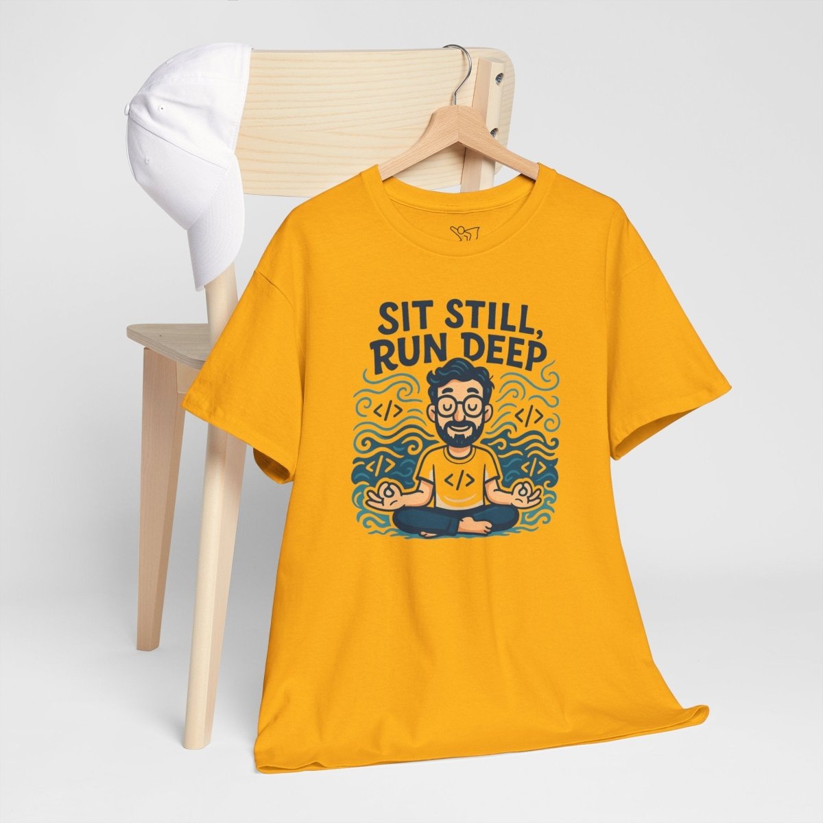 "Sit Still, Run Deep" Meditation Graphic Tee, Unisex Heavy Cotton Shirt, Yoga Gift, Mindfulness Apparel, Relaxation Wear - MINDSet Collection - AI Tee Hero