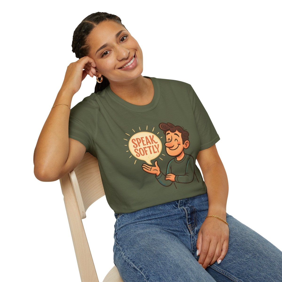 "Speak Softly" Unisex T-Shirt Softstyle Graphic Tee, Mindfulness and Relax Vibe, Inner Peace - MINDSet Collection - AI Tee Hero