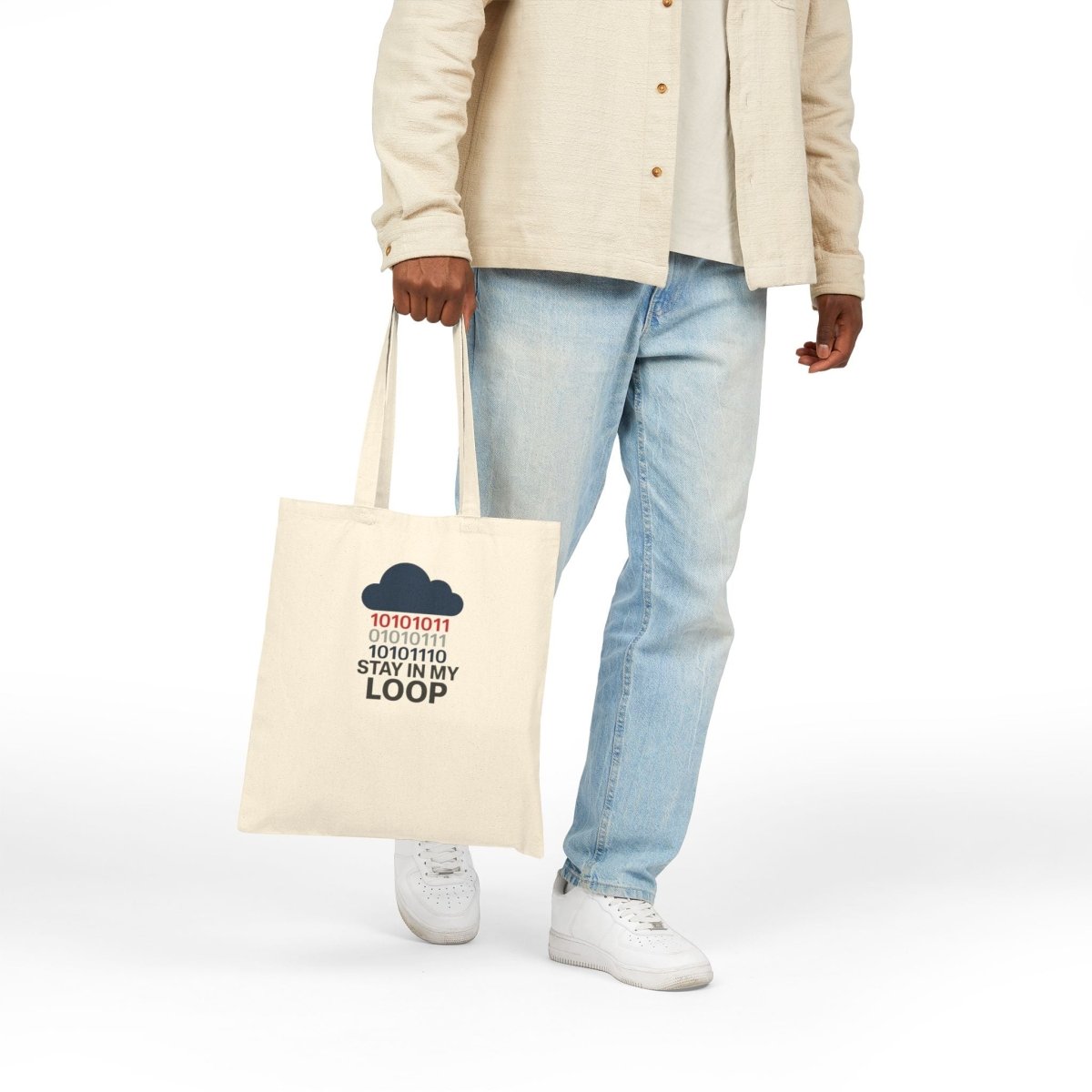"Stay in My Loop" Cotton Canvas Tote Bag | Geeky Gift, Eco - Friendly Shopping Bag, Programmers Tote, Cute Coding Accessory, Modern Everyday Use - AI Tee Hero
