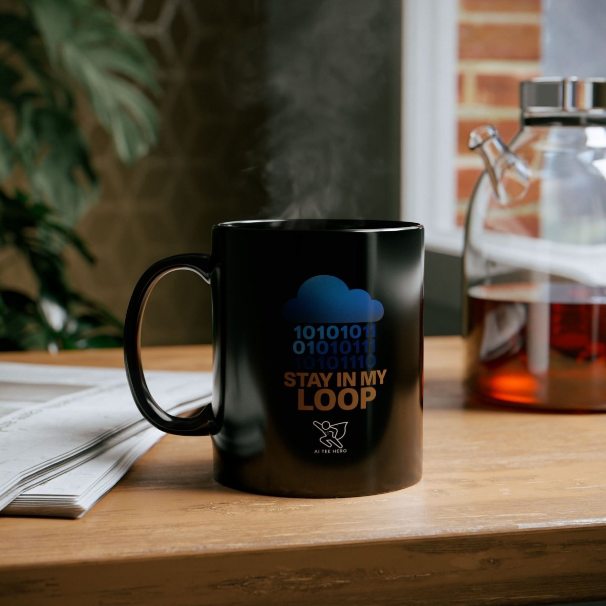 "Stay in My Loop" Tech - Inspired Black Mug, Stay in My Loop Coffee Cup, Geeky Gift for Programmers, Unique Office Accessory, Cool Gadget Lover's Mug - AI Tee Hero