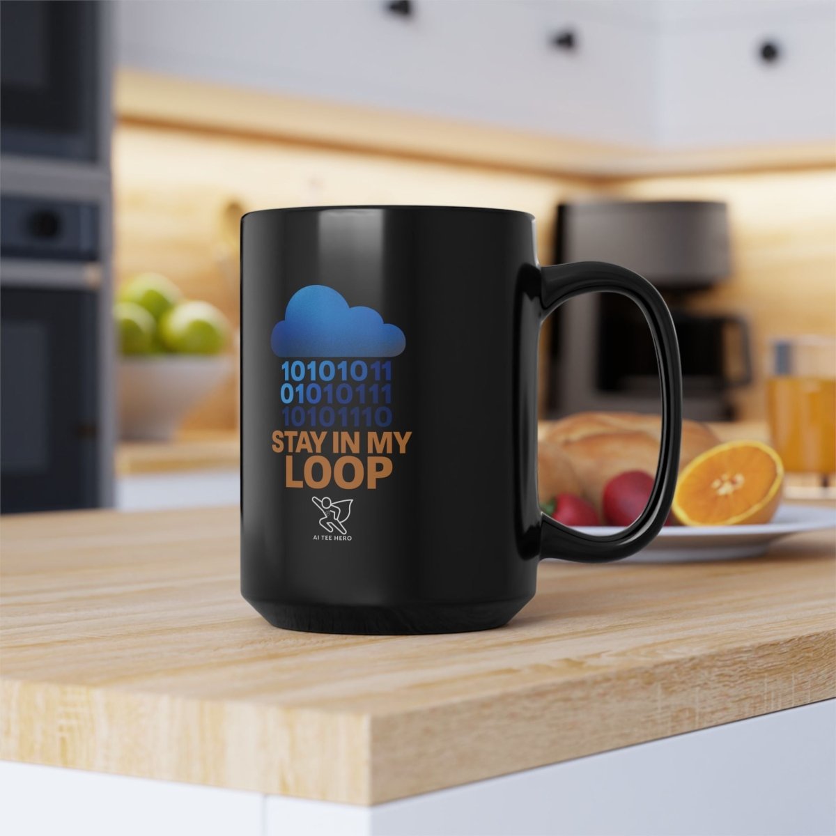 "Stay in My Loop" Tech - Inspired Black Mug, Stay in My Loop Coffee Cup, Geeky Gift for Programmers, Unique Office Accessory, Cool Gadget Lover's Mug - AI Tee Hero