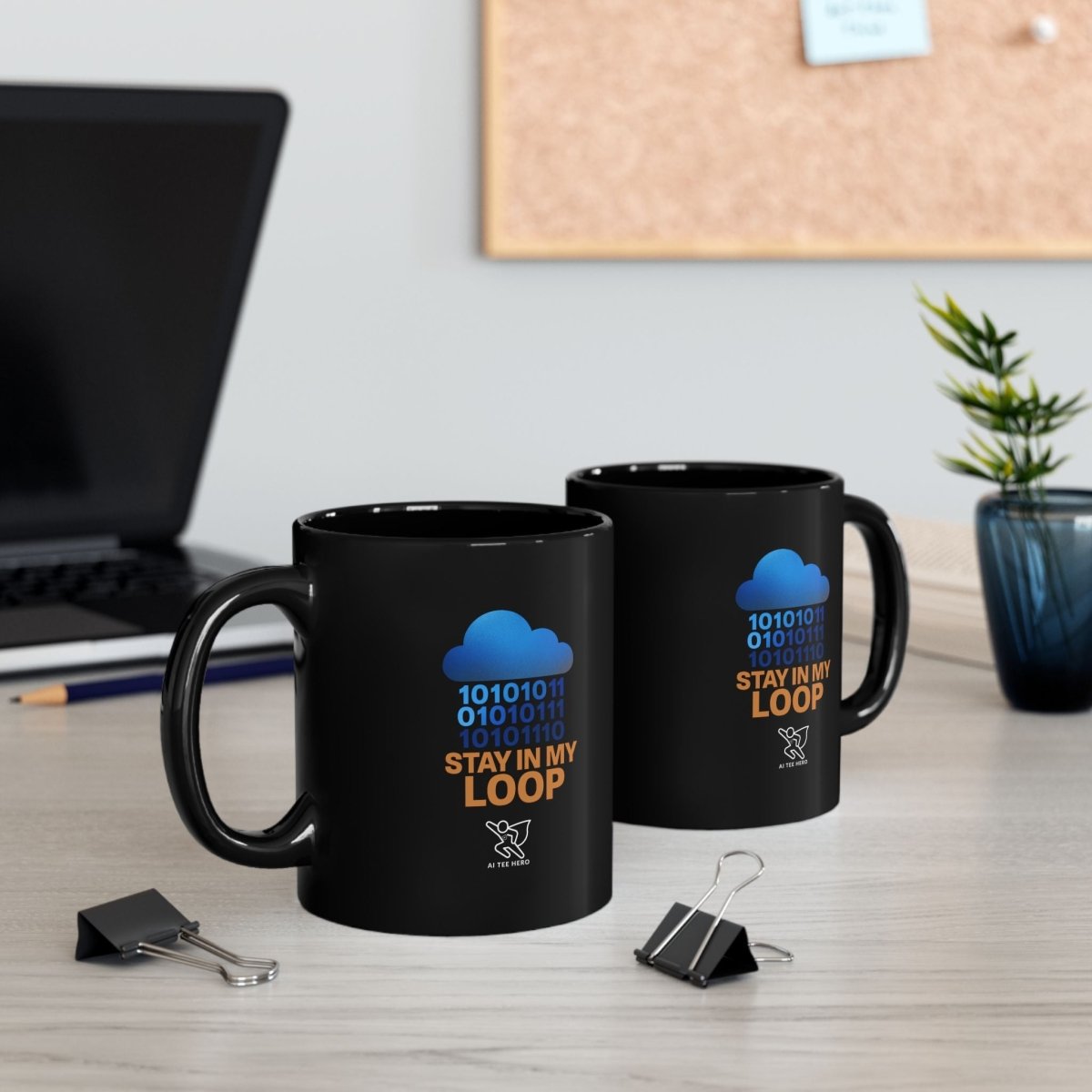 "Stay in My Loop" Tech - Inspired Black Mug, Stay in My Loop Coffee Cup, Geeky Gift for Programmers, Unique Office Accessory, Cool Gadget Lover's Mug - AI Tee Hero