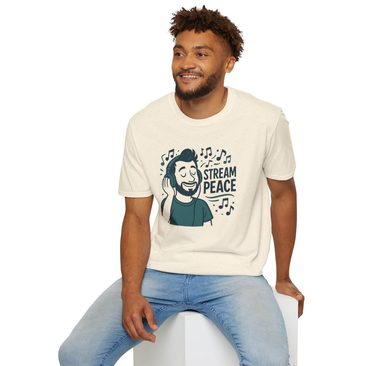 "Stream Peace" Unisex Softstyle T-Shirt - Stream Peace, Music Lover Gift, Casual Wear, Relaxation Tee, Music Streaming Shirt - MINDSet Collection - AI Tee Hero