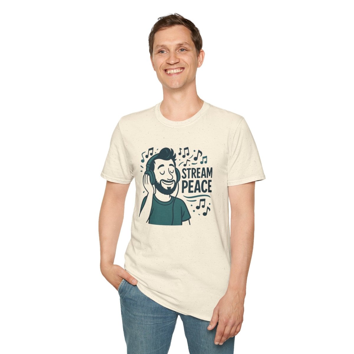 "Stream Peace" Unisex Softstyle T-Shirt - Stream Peace, Music Lover Gift, Casual Wear, Relaxation Tee, Music Streaming Shirt - MINDSet Collection - AI Tee Hero