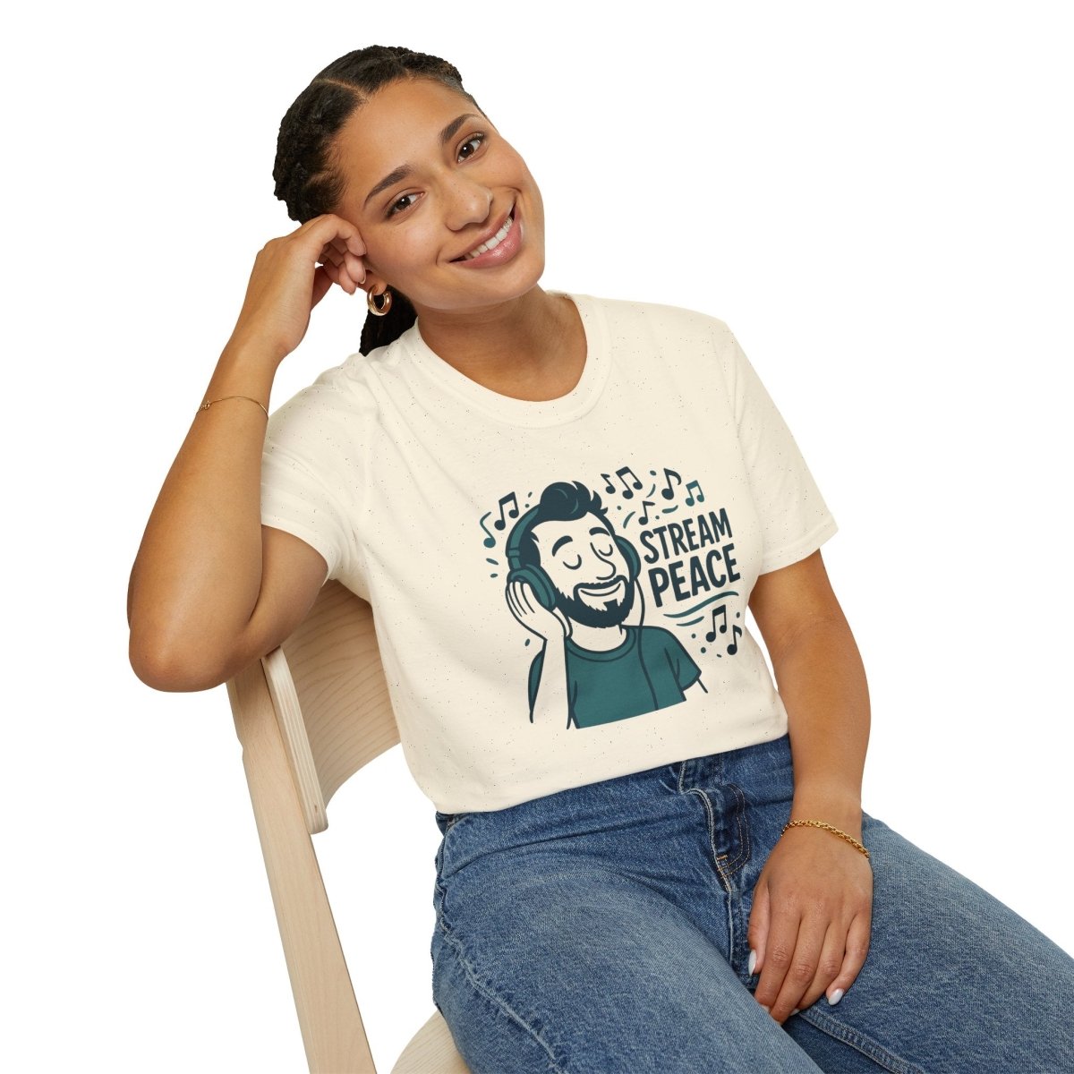 "Stream Peace" Unisex Softstyle T-Shirt - Stream Peace, Music Lover Gift, Casual Wear, Relaxation Tee, Music Streaming Shirt - MINDSet Collection - AI Tee Hero