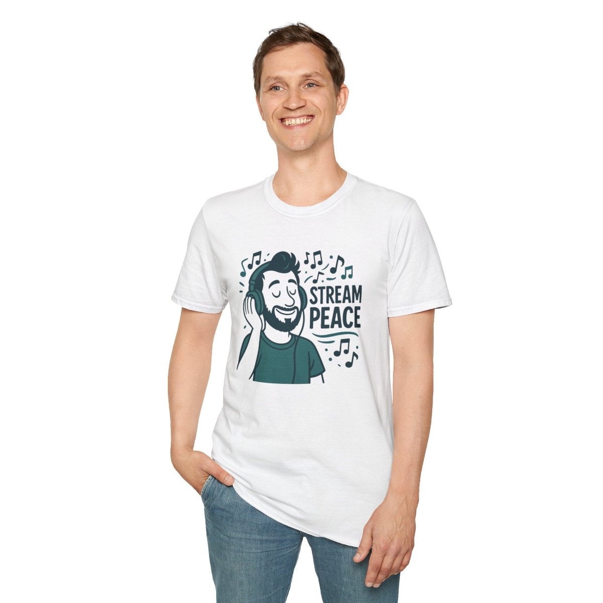 "Stream Peace" Unisex Softstyle T-Shirt - Stream Peace, Music Lover Gift, Casual Wear, Relaxation Tee, Music Streaming Shirt - MINDSet Collection - AI Tee Hero