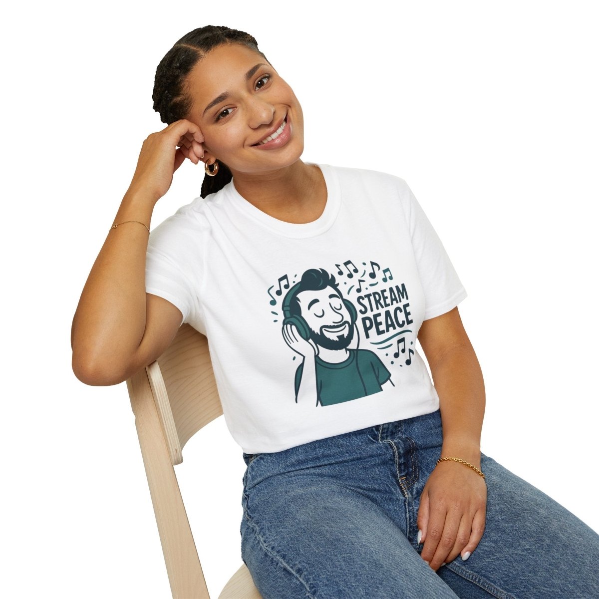 "Stream Peace" Unisex Softstyle T-Shirt - Stream Peace, Music Lover Gift, Casual Wear, Relaxation Tee, Music Streaming Shirt - MINDSet Collection - AI Tee Hero