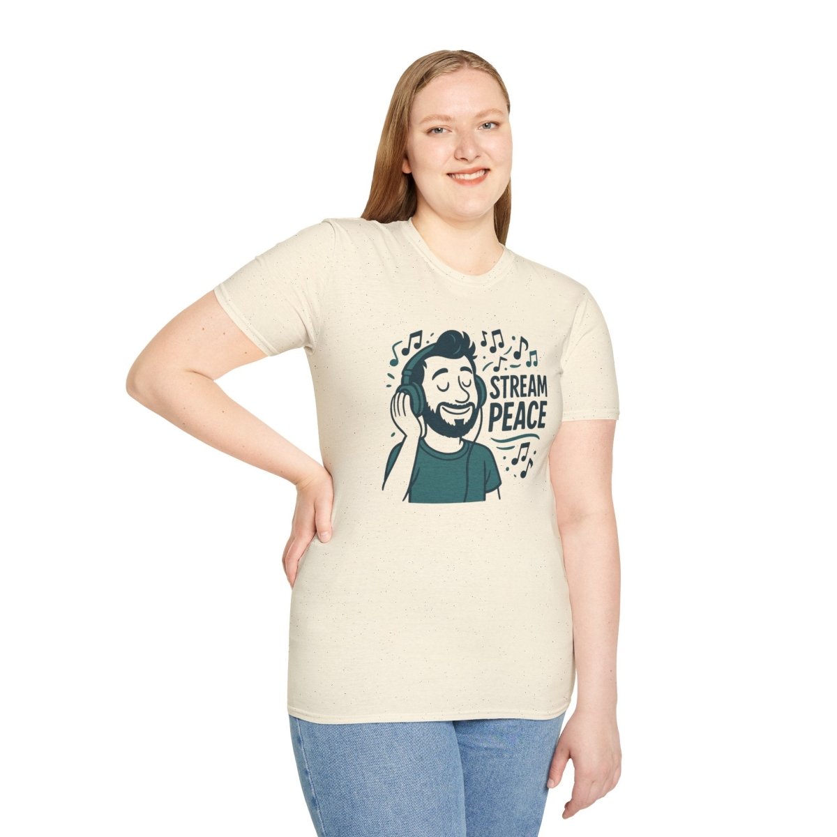 "Stream Peace" Unisex Softstyle T-Shirt - Stream Peace, Music Lover Gift, Casual Wear, Relaxation Tee, Music Streaming Shirt - MINDSet Collection - AI Tee Hero