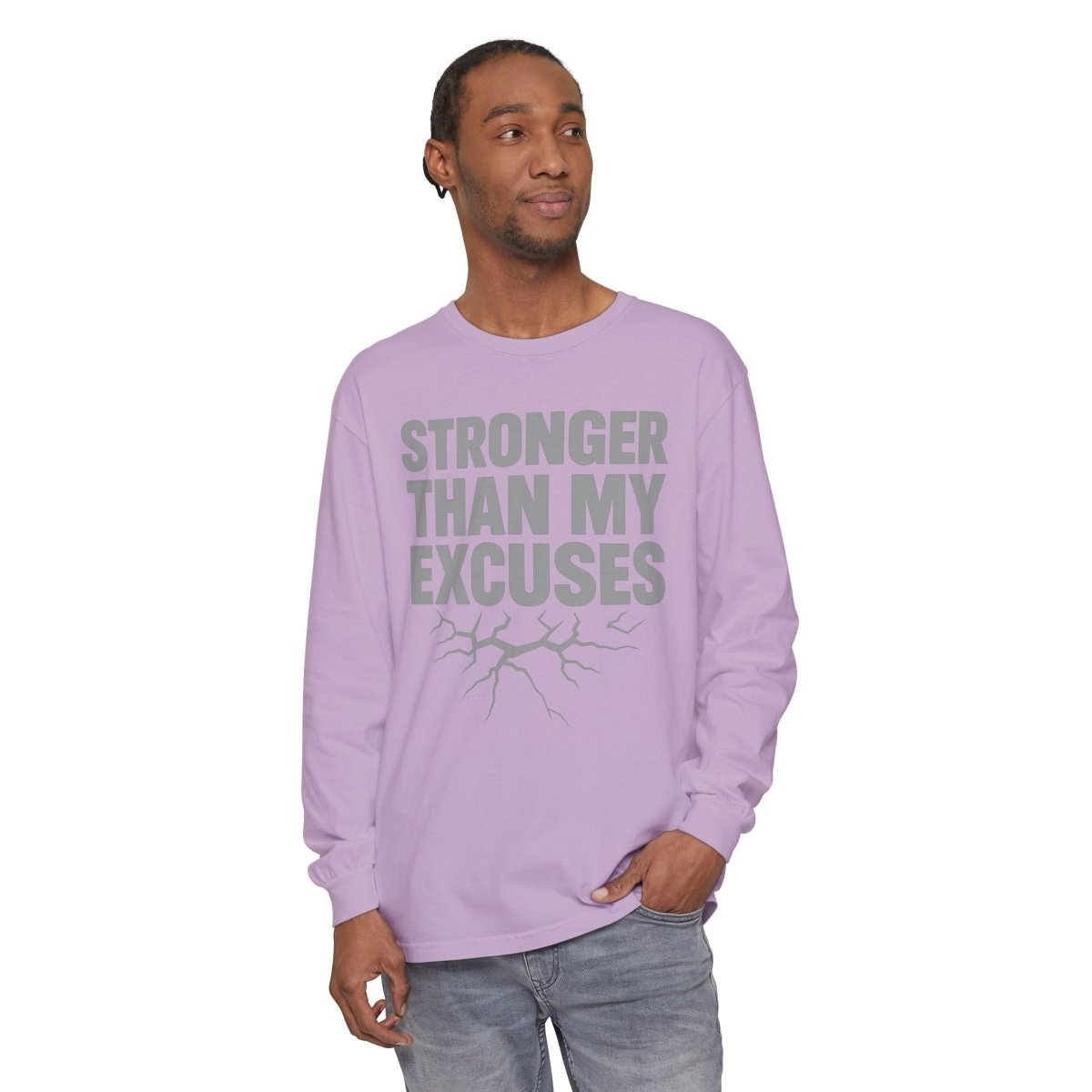 "Stronger Than My Excuses" Empowering Long Sleeve T-Shirt, Motivational Shirt for Fitness, Casual Wear, Gift for Friends, Workout Apparel, Quotes Tee - AI Tee Hero