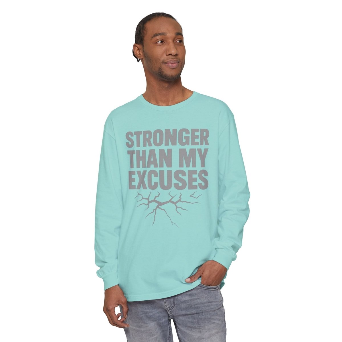 "Stronger Than My Excuses" Empowering Long Sleeve T-Shirt, Motivational Shirt for Fitness, Casual Wear, Gift for Friends, Workout Apparel, Quotes Tee - AI Tee Hero
