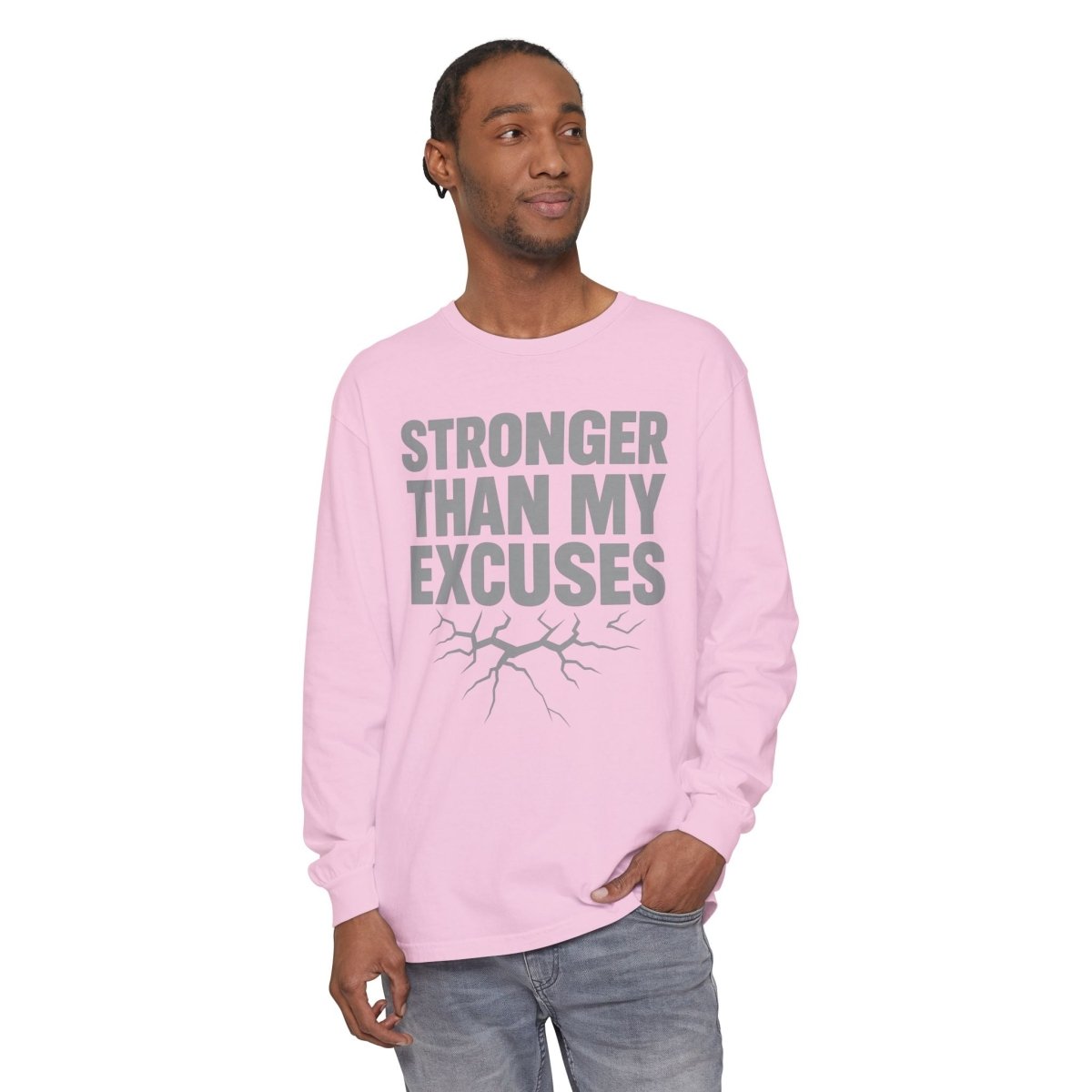 "Stronger Than My Excuses" Empowering Long Sleeve T-Shirt, Motivational Shirt for Fitness, Casual Wear, Gift for Friends, Workout Apparel, Quotes Tee - AI Tee Hero
