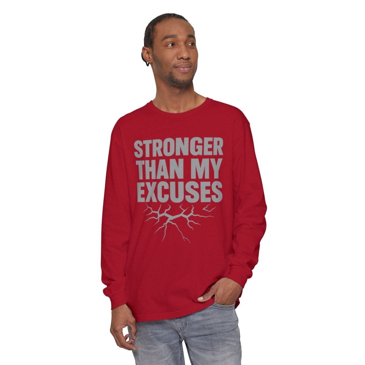 "Stronger Than My Excuses" Empowering Long Sleeve T-Shirt, Motivational Shirt for Fitness, Casual Wear, Gift for Friends, Workout Apparel, Quotes Tee - AI Tee Hero