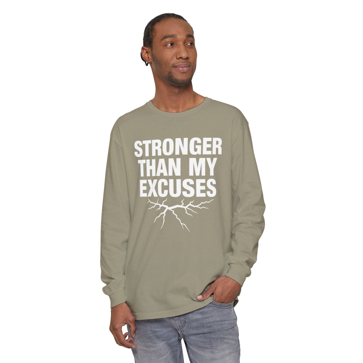 "Stronger Than My Excuses" Empowering Long Sleeve T-Shirt, Motivational Shirt for Fitness, Casual Wear, Gift for Friends, Workout Apparel, Quotes Tee - AI Tee Hero