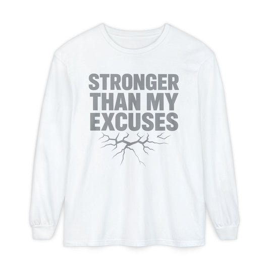 "Stronger Than My Excuses" Empowering Long Sleeve T-Shirt, Motivational Shirt for Fitness, Casual Wear, Gift for Friends, Workout Apparel, Quotes Tee - AI Tee Hero