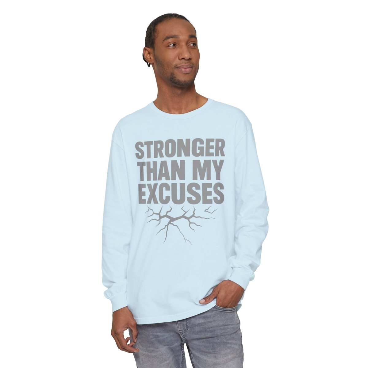 "Stronger Than My Excuses" Empowering Long Sleeve T-Shirt, Motivational Shirt for Fitness, Casual Wear, Gift for Friends, Workout Apparel, Quotes Tee - AI Tee Hero