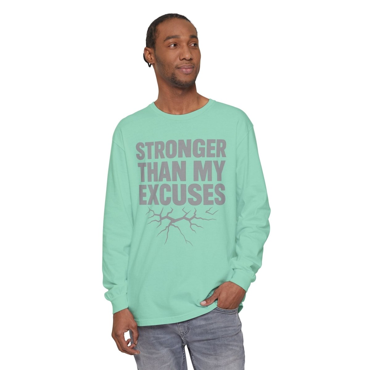 "Stronger Than My Excuses" Empowering Long Sleeve T-Shirt, Motivational Shirt for Fitness, Casual Wear, Gift for Friends, Workout Apparel, Quotes Tee - AI Tee Hero