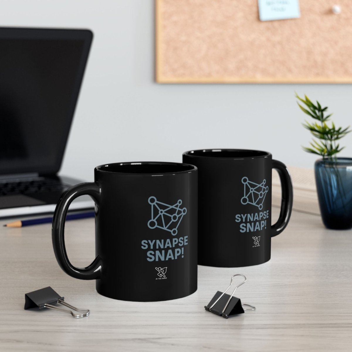 "Synapse Snap!" Black Coffee Mug - Brainy Gift for Science Lovers, Unique Office Decor, Chemistry & Psychology Enthusiasts - AI Tee Hero