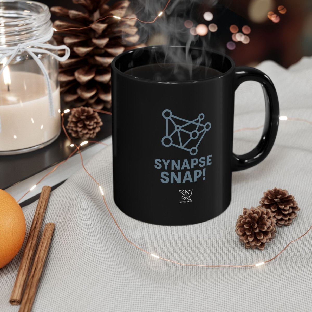 "Synapse Snap!" Black Coffee Mug - Brainy Gift for Science Lovers, Unique Office Decor, Chemistry & Psychology Enthusiasts - AI Tee Hero