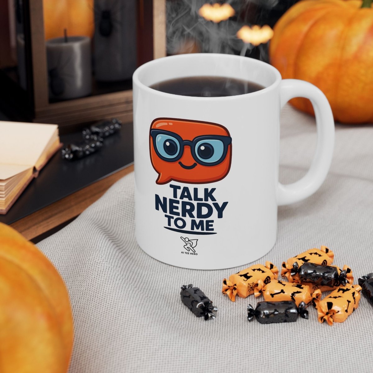 "Talk Nerdy to Me" Ceramic Mug, Fun Gift for Geeks, Coffee Lover's Mug, Unique Office Decor, Quirky Birthday Gift, 11oz/15oz Options - AI Tee Hero