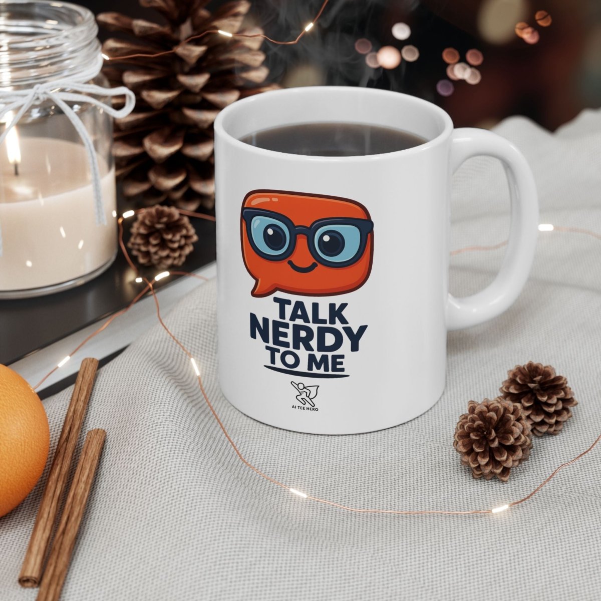 "Talk Nerdy to Me" Ceramic Mug, Fun Gift for Geeks, Coffee Lover's Mug, Unique Office Decor, Quirky Birthday Gift, 11oz/15oz Options - AI Tee Hero