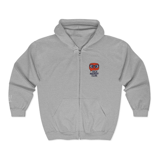 "Talk Nerdy to Me" Funny Graphic Zip - Up Hoodie, Cozy Sweatshirt for Friends, Perfect for Gifting on Birthdays or Holidays, Casual Wear - AI Tee Hero