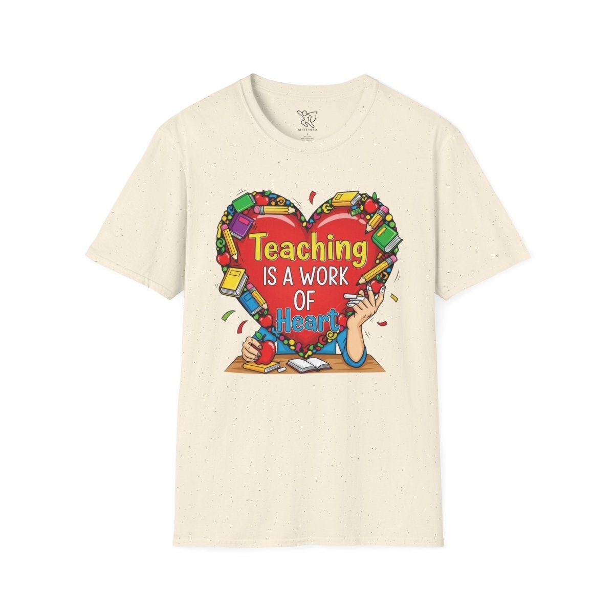 "Teaching Is a Work of Heart" CW - 2 Unisex Teacher Gift, Softstyle Tee, Appreciation Day Apparel, Back to School Clothing - AI Tee Hero