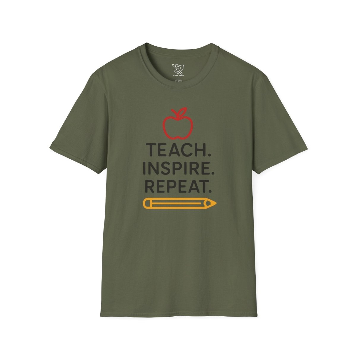 "Teach.Inspire.Repeat." Inspirational Teacher T-Shirt, Great for Educators, Back to School Gift, Teacher Appreciation, Casual Wear, Classroom Outfit - AI Tee Hero