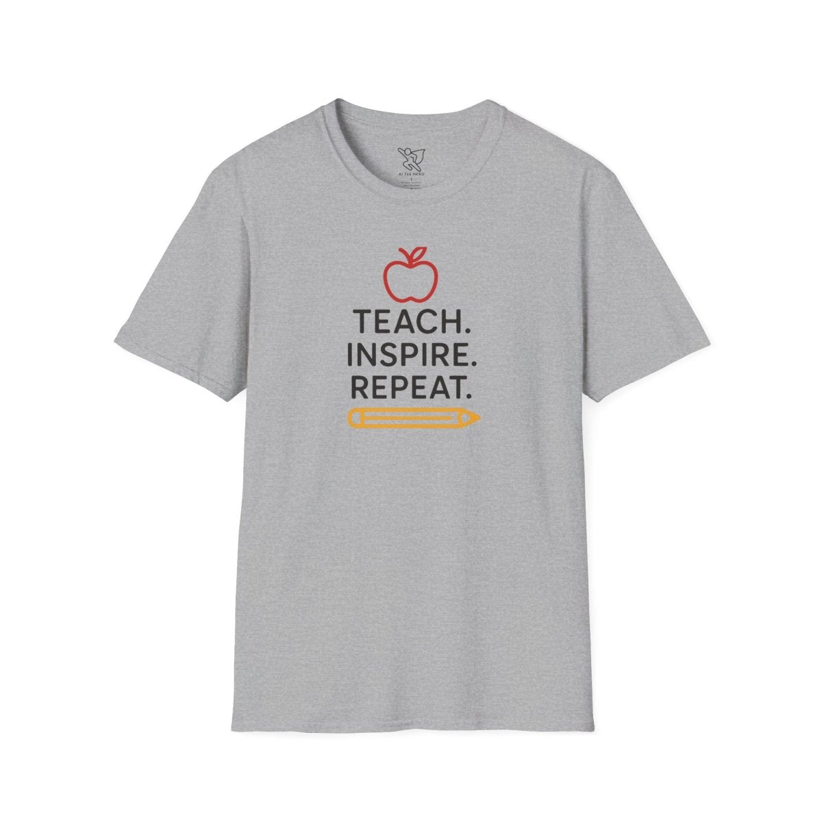 "Teach.Inspire.Repeat." Inspirational Teacher T-Shirt, Great for Educators, Back to School Gift, Teacher Appreciation, Casual Wear, Classroom Outfit - AI Tee Hero
