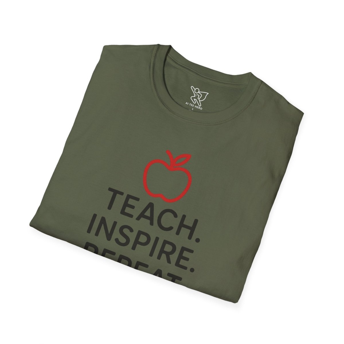 "Teach.Inspire.Repeat." Inspirational Teacher T-Shirt, Great for Educators, Back to School Gift, Teacher Appreciation, Casual Wear, Classroom Outfit - AI Tee Hero